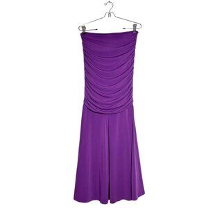 Shape FX Strapless Slimming Ruched Midi Dress in Purple - Size Medium